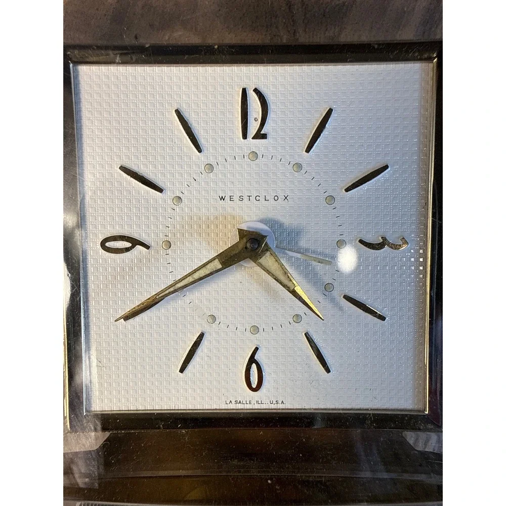 Vintage Westclox Alarm Clock Gold Mid Century Modern Acrylic Atomic Etched Works